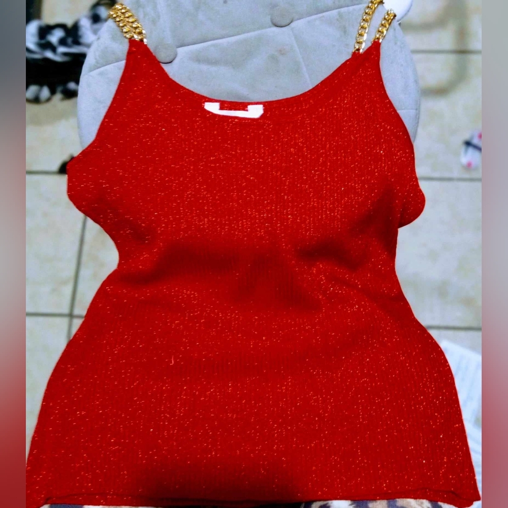 No Boundaries Red Shimmer Red Chain Strap Tank Top Womens Size LG(11-13) NWT